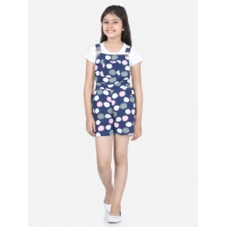 Generic Girl's Rayon Polka Sleeveless Jumpsuit (Blue-Pink)