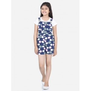 Generic Girl's Rayon Polka Sleeveless Jumpsuit (Blue-Pink)