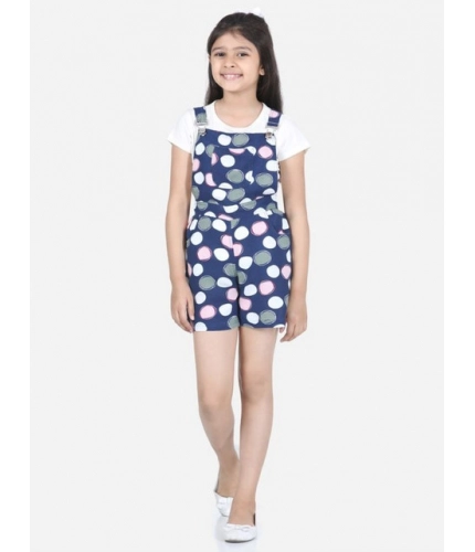 Generic Girl's Rayon Polka Sleeveless Jumpsuit (Blue-Pink)