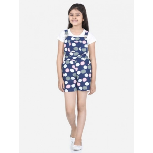 Generic Girl's Rayon Polka Sleeveless Jumpsuit (Blue-Pink)