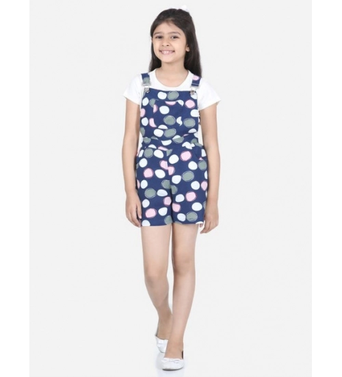 Generic Girl's Rayon Polka Sleeveless Jumpsuit (Blue-Pink)