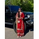 Generic Women's Silk Embroidered 3/4th Sleeve Round Readymade Kurti With Palazzo Pant and Dupatta Set (Red)
