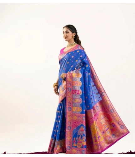 Generic Women's Faux_Banarasi Woven Motifs Saree With Unstitched Blouse 5.5Mtr (Royal_Blue)