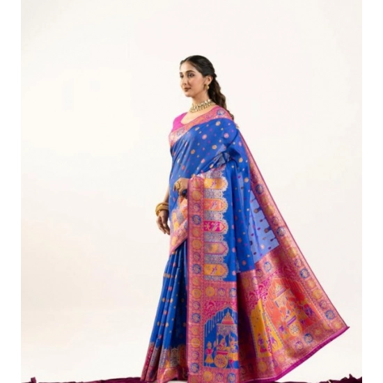 Generic Women's Faux_Banarasi Woven Motifs Saree With Unstitched Blouse 5.5Mtr (Royal_Blue) Generic Women's Faux_Banarasi Woven Motifs Saree With Unstitched Blouse 5.5Mtr (Royal_Blue)