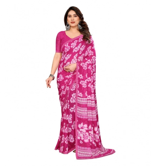 Generic Women's Georgette Printed Saree With Unstitched Blouse 5.5Mtr (Pink)
