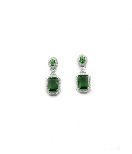 Generic Women's Brass Silver Plated Drop Earrings (Green)
