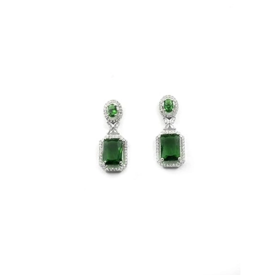 Generic Women's Brass Silver Plated Drop Earrings (Green) Generic Women's Brass Silver Plated Drop Earrings (Green)
