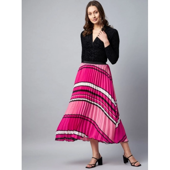 Generic Women's Satin Pleated Elasticated Skirt (Pink)