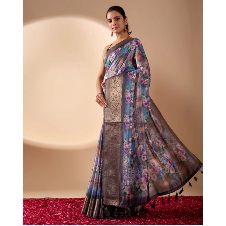 Generic Women's Faux_Silk Printed Saree With Unstitched Blouse 5.5Mtr (Grey) Generic Women's Faux_Silk Printed Saree With Unstitched Blouse 5.5Mtr (Grey)