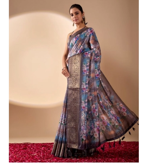 Generic Women's Faux_Silk Printed Saree With Unstitched Blouse 5.5Mtr (Grey) Generic Women's Faux_Silk Printed Saree With Unstitched Blouse 5.5Mtr (Grey)
