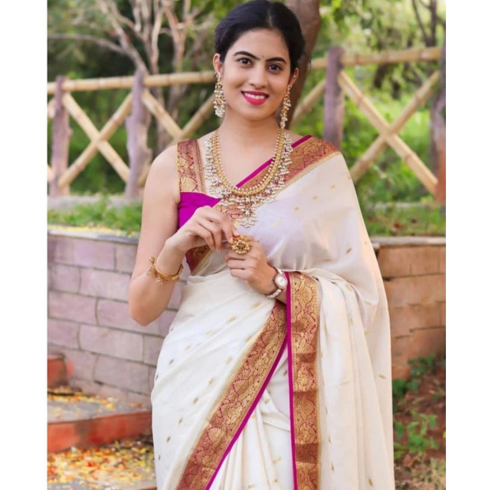 Generic Women's Soft Litchi Silk Jacquard Work Saree With Unstitched Blouse 5.5Mtr (White) Generic Women's Soft Litchi Silk Jacquard Work Saree With Unstitched Blouse 5.5Mtr (White)