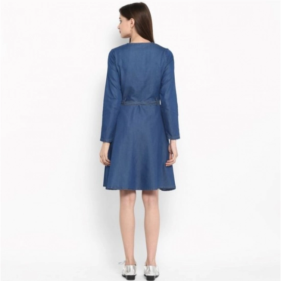 Generic Women's Denim Washed Regular Sleeves Dress (Blue) Generic Women's Denim Washed Regular Sleeves Dress (Blue)