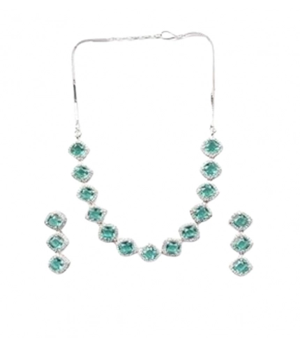 Generic Women's Brass Silver Plated Necklace set (Green)