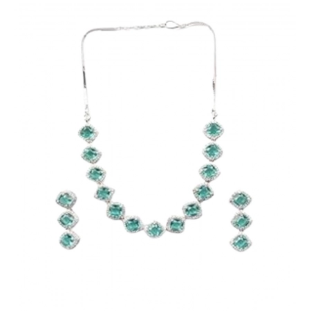 Generic Women's Brass Silver Plated Necklace set (Green) Generic Women's Brass Silver Plated Necklace set (Green)
