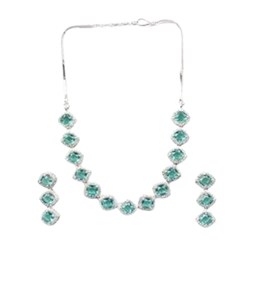 Generic Women's Brass Silver Plated Necklace set (Green) Generic Women's Brass Silver Plated Necklace set (Green)