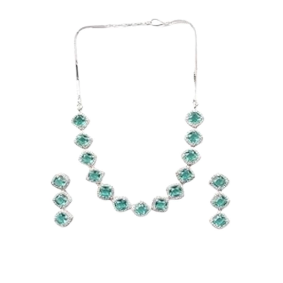 Generic Women's Brass Silver Plated Necklace set (Green) Generic Women's Brass Silver Plated Necklace set (Green)