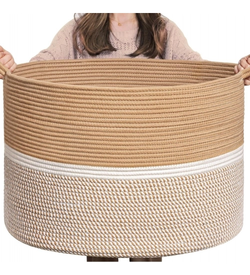 Generic Cotton Dori 16x14 Inch Storage Basket For Clothes With Out Lid (Beige-Beige-White) Generic Cotton Dori 16x14 Inch Storage Basket For Clothes With Out Lid (Beige-Beige-White)