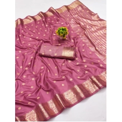 Generic Women's Jacquard Silk Jaquard Woven Saree With Unstitched Blouse 5.5Mtr (Pink)