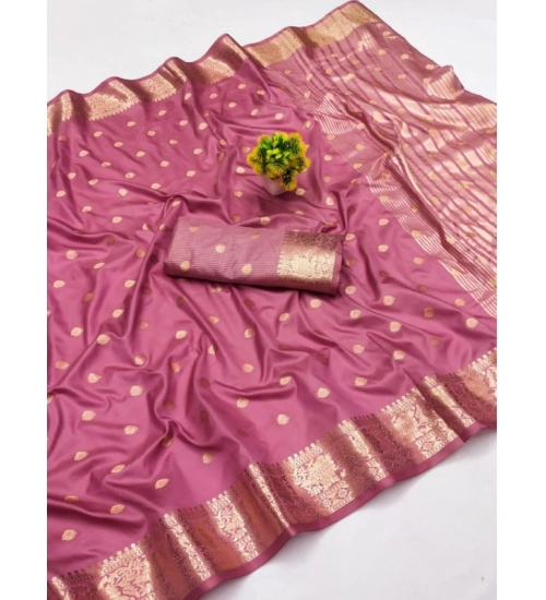 Generic Women's Jacquard Silk Jaquard Woven Saree With Unstitched Blouse 5.5Mtr (Pink)