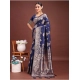 Generic Women's Banarasi Silk Printed Saree With Unstitched Blouse 5.5Mtr (Navy Blue)