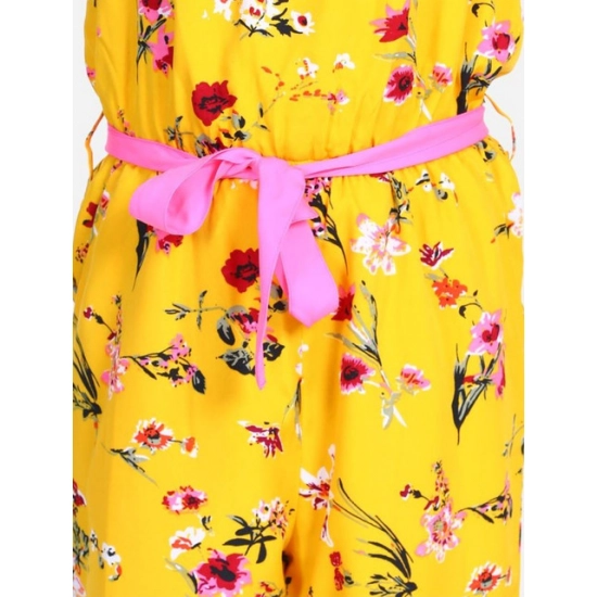 Generic Girl's Polyester Crepe Floral Shoulder Straps Jumpsuit (Yellow-Pink) Generic Girl's Polyester Crepe Floral Shoulder Straps Jumpsuit (Yellow-Pink)