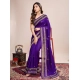 Generic Women's Vichitra Silk Embroidery Work Saree With Unstitched Blouse 5.5Mtr (Purple)