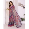 Generic Women's Linen Cotton  Printed Saree With Unstitched Blouse 5.5Mtr (Wine )