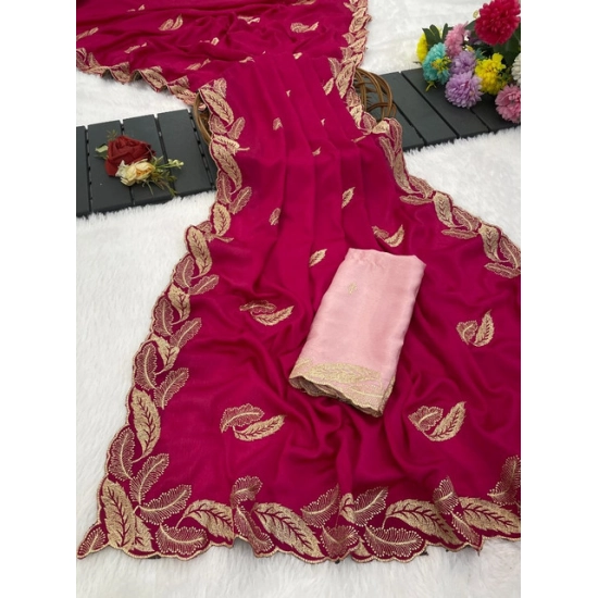 Generic Women's Chiffon Embroidered Saree With Unstitched Blouse 5.5Mtr (Pink) Generic Women's Chiffon Embroidered Saree With Unstitched Blouse 5.5Mtr (Pink)