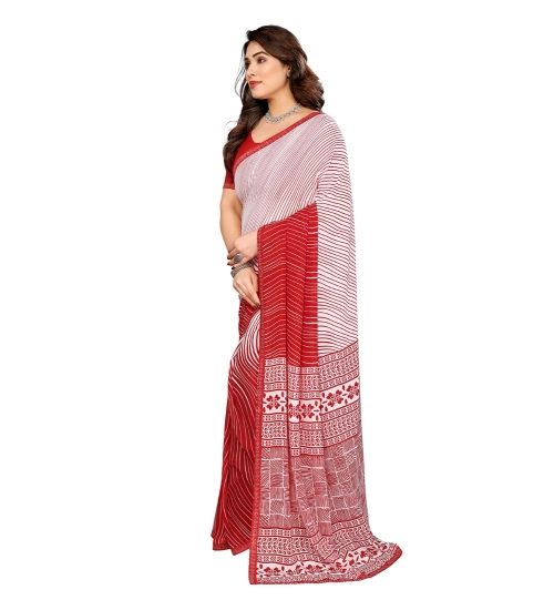 Generic Women's Georgette Printed Saree With Unstitched Blouse 5.5Mtr (Red)