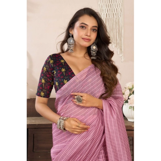 Generic Women's Linen Cotton Printed Ready To Wear Saree With Unstitched Blouse 5.5 Mtr (Light_Pink)