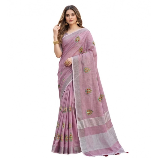Generic Women's Linen Embroidered Saree With Unstitched Blouse 5.5Mtr (Light Purple) Generic Women's Linen Embroidered Saree With Unstitched Blouse 5.5Mtr (Light Purple)