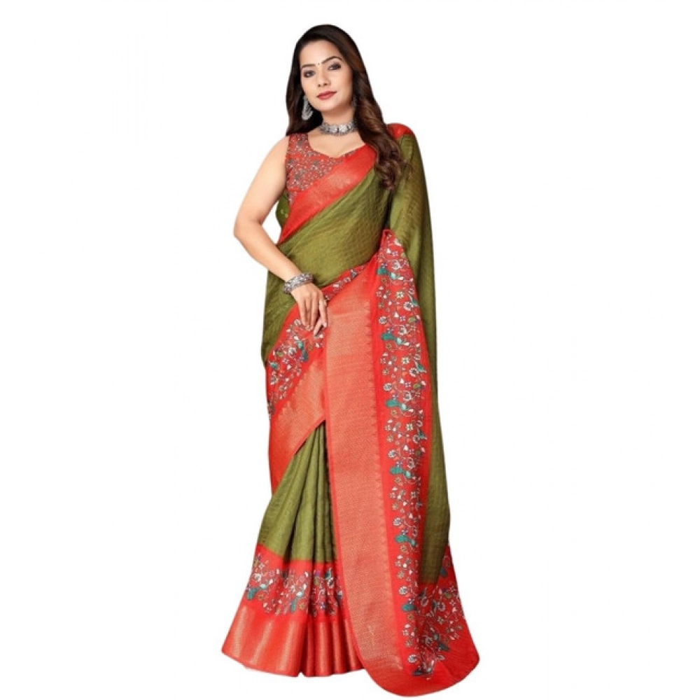Generic Women's Cotton Silk Printed Saree With Unstitched Blouse 5.5Mtr (Green-Red) Generic Women's Cotton Silk Printed Saree With Unstitched Blouse 5.5Mtr (Green-Red)