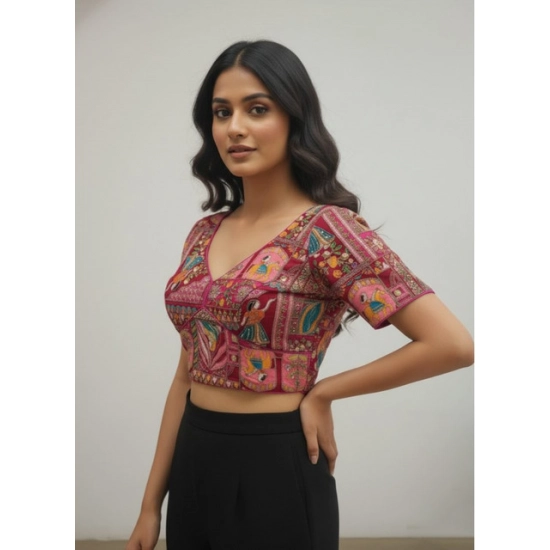 Generic Women's Crepe Position Print V Neck Short Sleeve Readymade Blouse (Pink 38 Ready , Alterable 36–40)-PID65822 Generic Women's Crepe Position Print V Neck Short Sleeve Readymade Blouse (Pink 38 Ready , Alterable 36–40)-PID65822