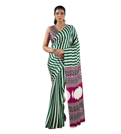 Generic Women's Satin Crepe Printed Saree With Unstitched Blouse 5.5Mtr (Green)