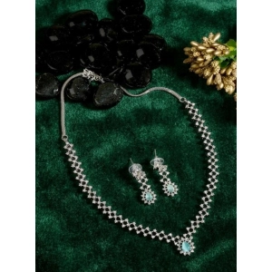 Generic Women's Brass Silver Plated Necklace set (Turquoise)