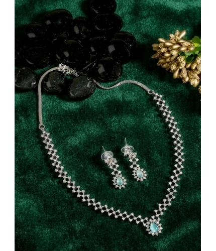 Generic Women's Brass Silver Plated Necklace set (Turquoise)
