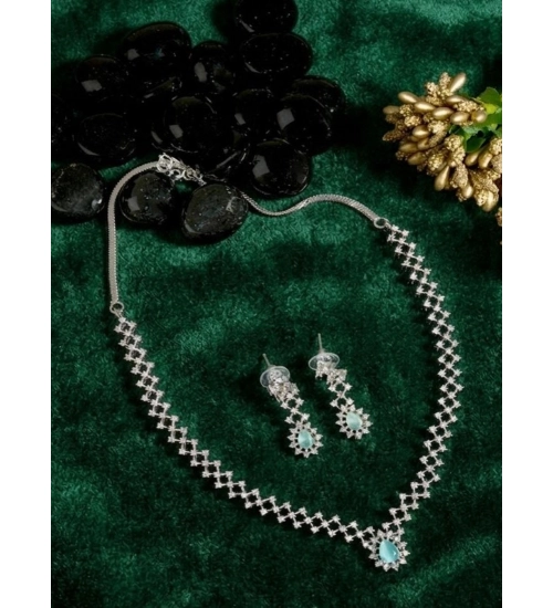 Generic Women's Brass Silver Plated Necklace set (Turquoise)