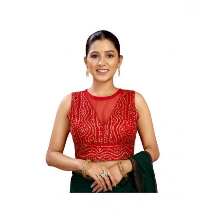 Generic Women's Rayon Cotton Bandhani Printed Halter Neck Non Padded Blouse (Red 38 Ready (Alterable up to 42)