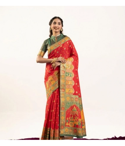 Generic Women's Faux_Banarasi Woven Motifs Saree With Unstitched Blouse 5.5Mtr (Orange)