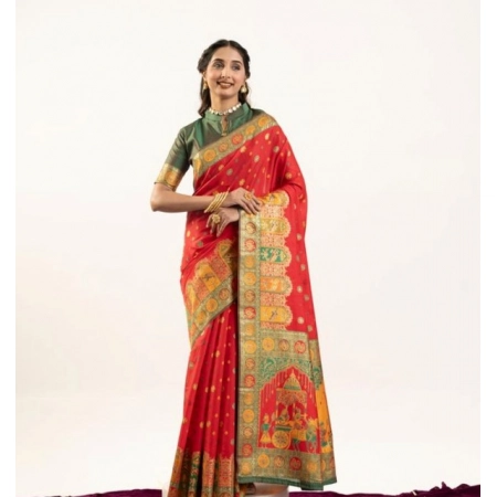 Generic Women's Faux_Banarasi Woven Motifs Saree With Unstitched Blouse 5.5Mtr (Orange)