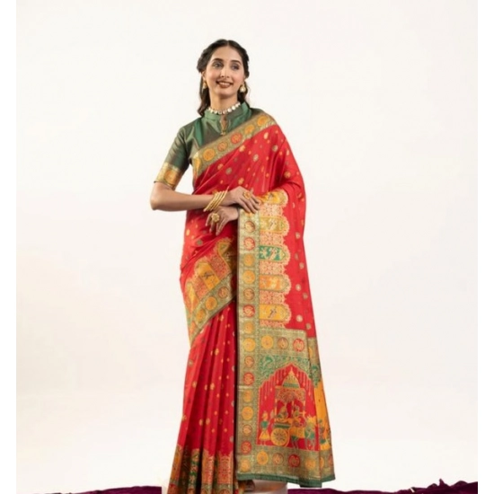 Generic Women's Faux_Banarasi Woven Motifs Saree With Unstitched Blouse 5.5Mtr (Orange) Generic Women's Faux_Banarasi Woven Motifs Saree With Unstitched Blouse 5.5Mtr (Orange)