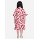 Generic Girl's Polyester Crepe Floral Bell Sleeve Dress (Red-Pink)