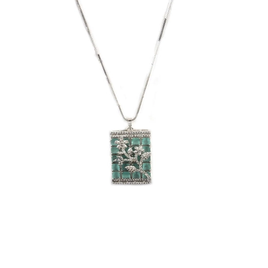 Generic Women's Brass Silver Plated Pendant Set (Turquoise) Generic Women's Brass Silver Plated Pendant Set (Turquoise)