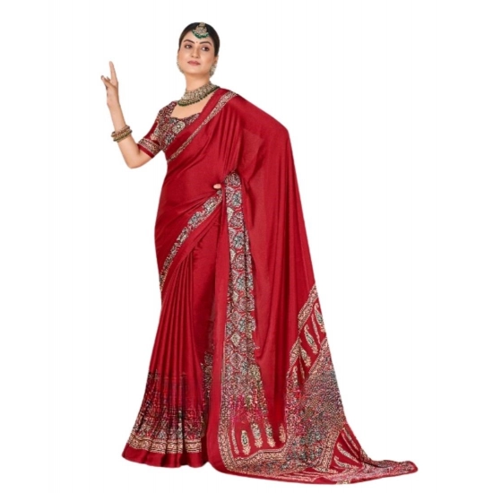 Generic Women's Crepe Printed Saree With Unstitched Blouse 5.5Mtr (Maroon) Generic Women's Crepe Printed Saree With Unstitched Blouse 5.5Mtr (Maroon)