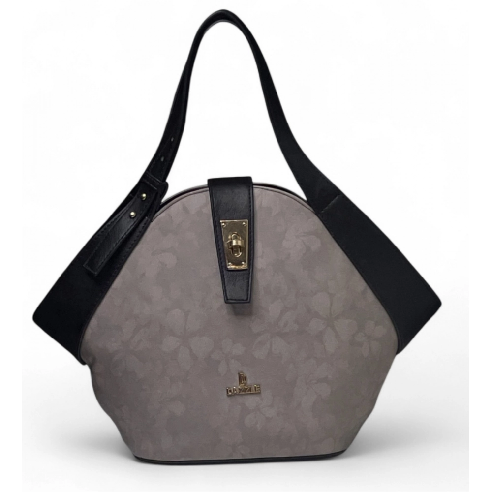 Generic Women's Polyurethane Floral Printed Hexagonal Satchel Handbag with Adjustable Strap (Grey)