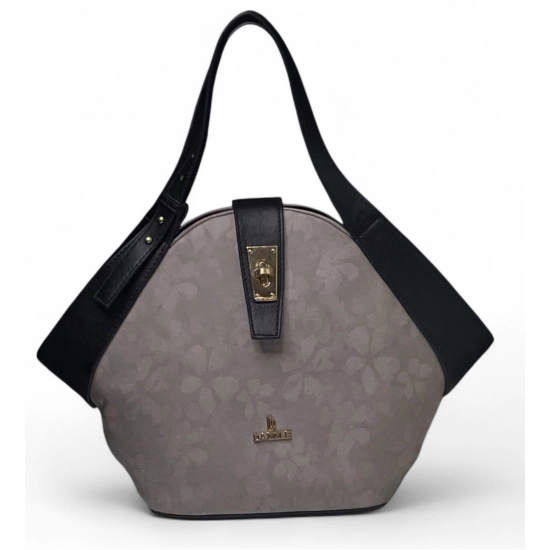 Generic Women's Polyurethane Floral Printed Hexagonal Satchel Handbag with Adjustable Strap (Grey)