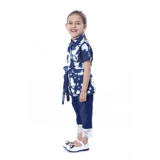 Generic Girl's Denim Tie & Dye Short Sleeve Top (Blue-White) Generic Girl's Denim Tie & Dye Short Sleeve Top (Blue-White)