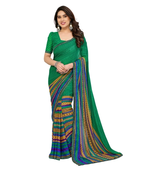 Generic Women's Georgette Printed Saree With Unstitched Blouse 5.5Mtr (Green)