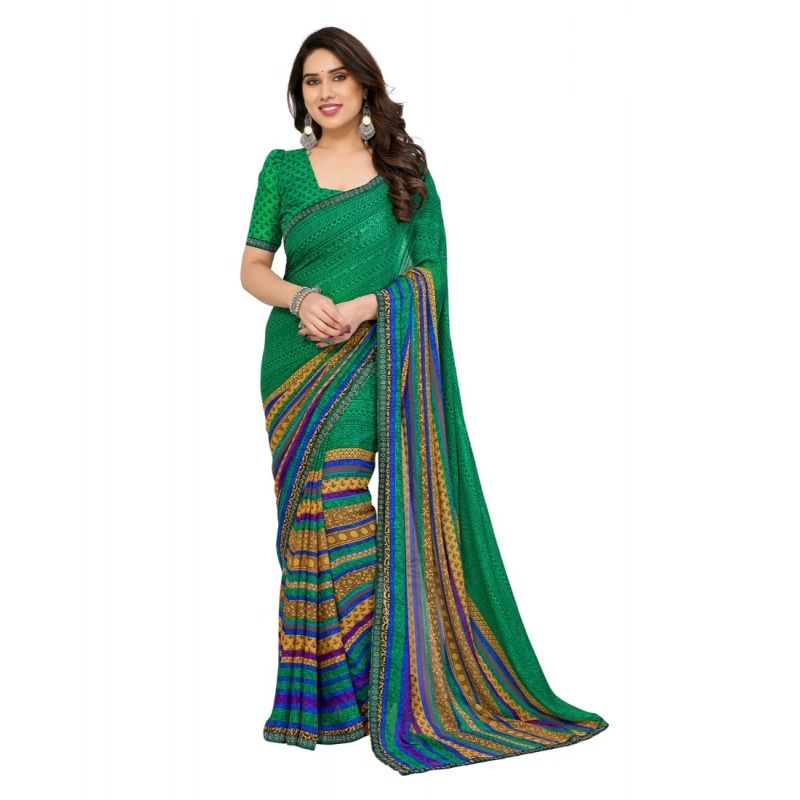 Women's Georgette Printed Saree With Unstitched Blouse 5.5Mtr (Green)