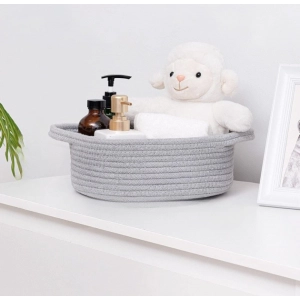 Generic Cotton 8x3 Inch Round Bedside Organizer With Out Lid (Gray)